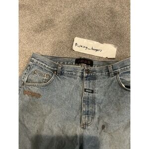 Vintage BOSS lightwash Embroidered Denim Short Size 40, Distressed Y2K Baggy Fit